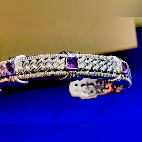 NWOT Judith Ripka Sterling Collection Amethyst Hinged Cuff Bracelet - Picture 9 of 13